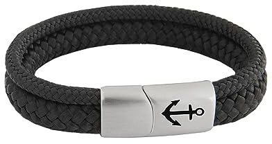 Das Original Segeltau-Armband Tidewisp, Unisex, mit Edelstahl Sicherheits-Magnetverschluss & Anker Gravur, Multistrang-Design, Paracord, 8 mm Durchmesser, handmade (Black-Trevor, 22.00, Zentimeter)