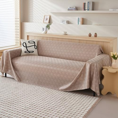 Mesnt Sofabezug Ohne Armlehnen 3 Sitzer, Kaffee Sofaüberwurf Decke Couch Einfarbiges, gittergewebtes, strukturiertes Muster aus Polyester, 200x340cm