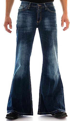 Comycom Dunkelblaue Herren Jeans Schlaghose Star Burn - 70er-Jahre Männer Schlagjeans