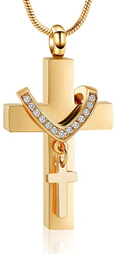 Kremationsschmuck für Asche Anhänger - Kreuz Urne Halskette mit Mini Keepsake Urn Memorial Asche Schmuck (Gold)