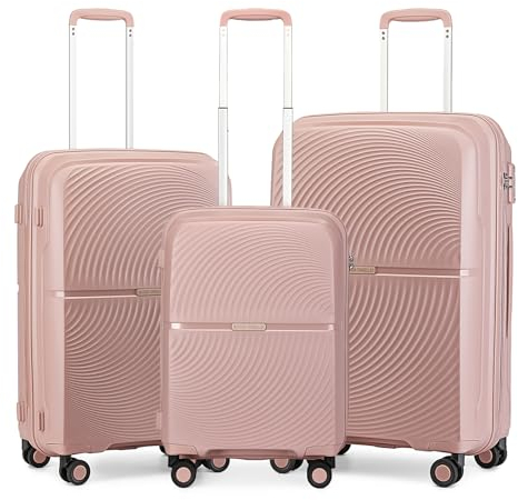 British Traveller Set de 3 Valises, Rigide Valise de Voyage à 4 roulettes et Serrure TSA, 55/67/76 cm (Rose)
