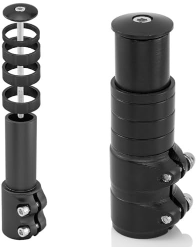 MidGard Extension de fourche de vélo, adaptateur de potence Ahead pour 1 1/8 (Ø 28,6 mm), rehausseur de guidon en alliage d'aluminium léger pour VTT, trekking, vélo électrique, avec 4 espaceurs noirs