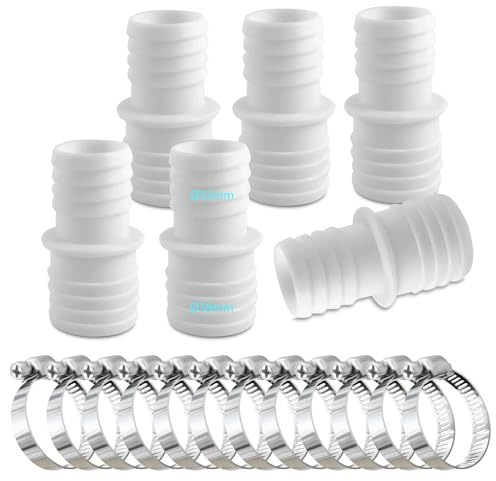 6pcs Schlauchverbinder 32mm auf 38mm Ø Set mit 12 Schlauchschellen-Poolschlauch Adapter-Schlauchadapter-Doppelschlauchtülle