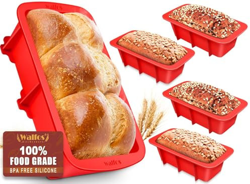 Walfos 9 x 5 inch Large Non-Stick Silicone Loaf Pans & 4 Pieces Mini Silicone Bread Loaf Pans, Perfect for Bread, Cake, Meatloaf, Dishwasher Safe