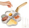 PRITOK Poêle à Œufs en Forme de Cœur à 4 Trous - Anti-Adhésive Avec 3 Spatules en Silicone, Poignée en Bois - Pour Pancakes, Omelettes, Crêpes