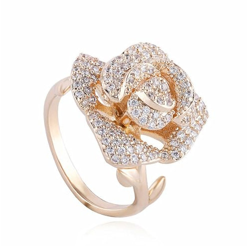 GleaMora Ins Style Luxe Léger avec Zircon Or Rose Argent Fleur Bague de Fiançailles pour Femmes Mariage Vogue Bijoux Cadeau