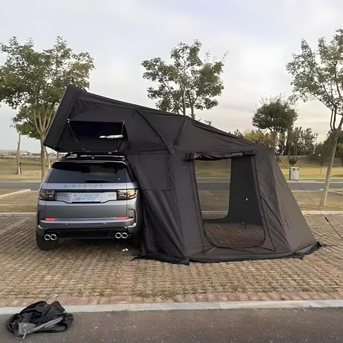 Dachzelt Autodachzelt Aluminium Case 2 Größen 5 Personen Grau Schwarz LED, Opt. Vorzelt oder Sonnensegel (Schwarz, 190x210x110cm, Dachzelt + Vorzelt)