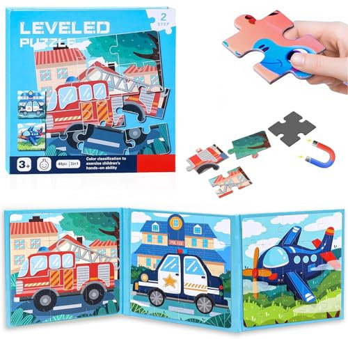 ChaneeHann Magnetische Puzzle für Kinder, 48 Stück Fahrzeug Kinderpuzzle ab 3 Jahre, Karton, Jigsaw, Modern, 17,5 x 18 cm, 1 Set, 1 Puzzle, 48 Teile