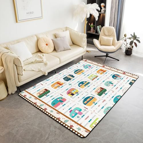 Wohnzimmer-Teppich Für Den Innen- Und Außenbereich, 3D-Gedruckte Cartoon-Campingbus, Weiche, rutschfeste Bodenmatte Für Küche, Sofa, Flur, Schlafzimmer, Wohnkultur 60 X 120 cm -3304604410737