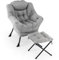 GIANTEX Fauteuil de Lecture Scandinave, Fauteuil Relax Salon Sherpa, Oreiller, Accoudoirs, Poche Latérale, Cadre Métallique, pour Salon, Chambre (avec Repose-Pieds, Gris)