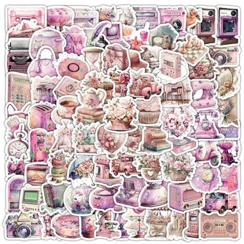 103PCS Book Stickers Pink Vintage Series Bookish Stickers, Waterproof Stickers for Laptop Computer Water Bottles Scrapbook, Self Adhesive Aesthetic Stickers Reading Stickers, Book Lovers Gifts