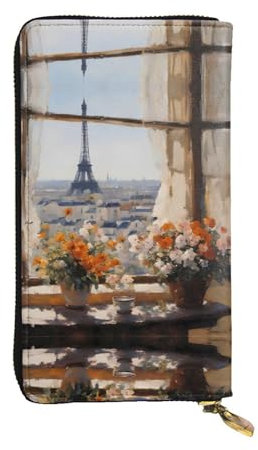 Beautiful Pylons in the Distance Print Leather Long Clutch Wallet - Fashion Personalized Wallet, Multiple Card Slots and Coin Pocket, Black, One Size, Schwarz, One Size