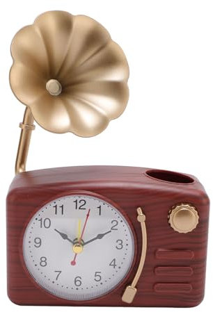 NOENNULL Vintage Retro Grammophon Wecker Kunststoff Simulierte Phonograph Uhr Batteriebetrieben Einfaches Design für Wohnzimmer Schlafzimmer Nachttisch Schreibtisch (A)
