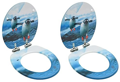 LLEZKBR Furniture Select-- Set di 2 tavolette per WC con coperchio a chiusura rallentata, in MDF, motivo: pinguino