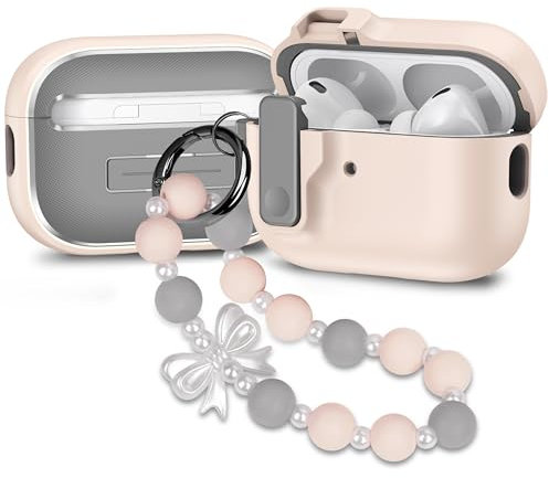 Compatible with AirPods Pro 2nd Generation,1st Gen 2019 Case with Lock, Full Drop Protection Auto Pop-Up Lid Design with Keychain for Girls,Pink Bow