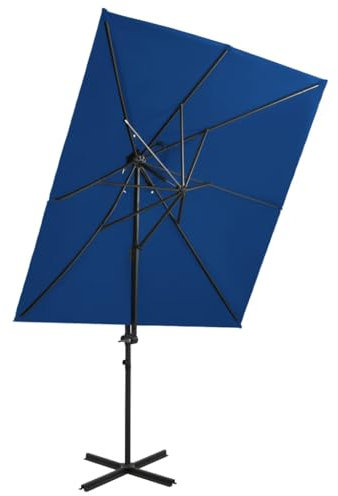 LLEZKBR Parasol de jardin déporté avec double toit Bleu azur 250 x 250 cm