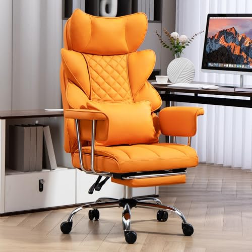 LONXIU Silla de Oficina con Reposapiés - Silla Ergonómica para Gaming y Ejecutivos, con Giro de 360°, Respaldo Ajustable de 90°-135° y Reposabrazos Suaves para Máxima Comodidad (Naranja)