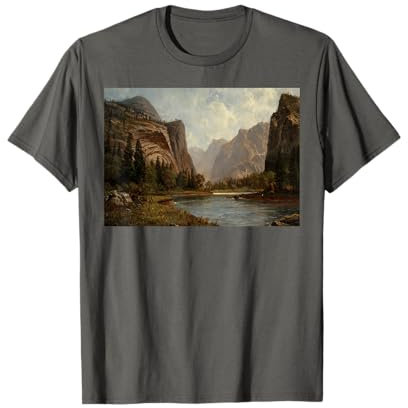 Peinture à l'huile de la rivière Merced, art mural de montagne sombre, yosemite T-Shirt