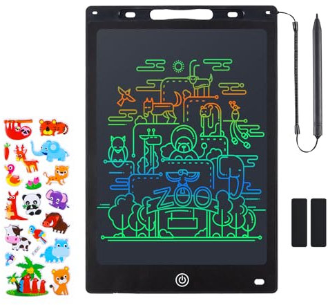 Coozlon LCD Writing Tablet for Kids, 12 Inch Erasable LCD Drawing Tablet for Kids with Lock Function Drawing Board for Doodle Drawing and Memo Lists,Free Animal Cartoon Stickers, Black