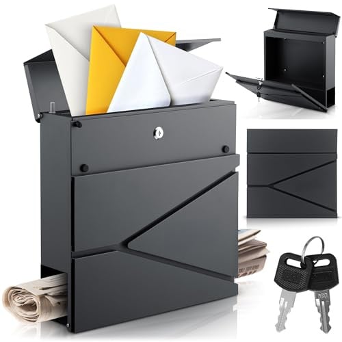 Humberg Briefkasten - mit Zeitungsfach und 2 Schlüssel - Postkasten - aus galvanisierter Stahl - Anthrazit - 37 x 37 x 11 cm