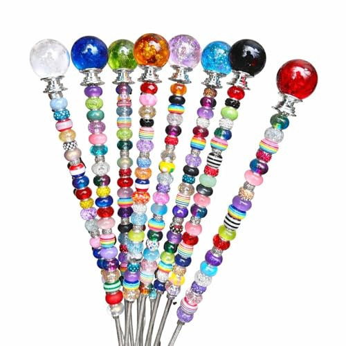 Blumenstecker (1 Stück / 36cm) Feenstab mit Perlen, Gartenstecker, Sonnenfänger, Dekoration für Blumen und Beet, Handarbeit