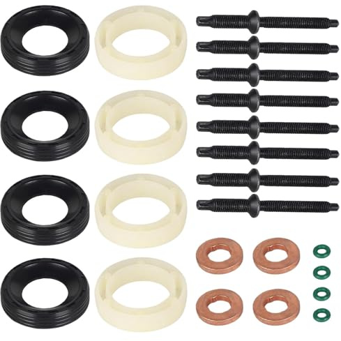 GVSS Kit de Joint Injecteur 1.6 HDI Diesel 198283 1233685,Vis Colonnettes Injecteur 1.6 HDI,16 Joints Toriques et 8 Vis de Serrage,Compatible avec Citroën C2 C3 Xsara et pour Peugeot 207 307