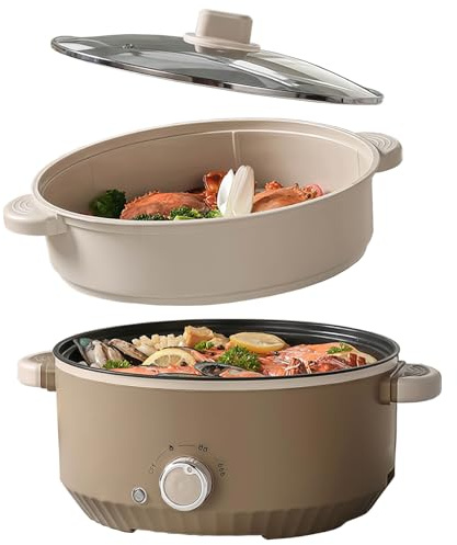 Hot Pot Elektrisch mit Dampfgarer 4.6 L Tragbar Elektrischer Kochtopf 1000W | Multifunktionaler Hotpot 3 Stufen für Braten Ramen Fondue Suppe, Elektropfanne für Wohnheim Camping Haus