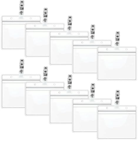 10Pz Porta Badge,Trasparenti Possessori Nome Tag Plastica,Portacarte in plastica con clip in metallo,Portabiglietti per Ufficio, Affari, Esposizione e Exhibition