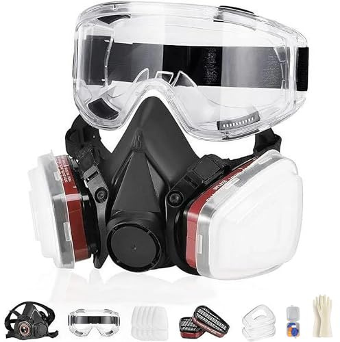 Huzoomtoyz Atemschutzmaske Wiederverwendbare Halbgesichtsabdeckung mit Schutzbrille, Gasmaske mit 2 Filtern und 10 Filterbaumwolle für DIY, Malerei, Staub, Schweißen, Lackierer Masken und mehr