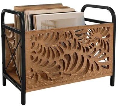 JurciCat 33.5x26x17cm Zeitungsständer Holz Zeitschriftenhalter Modern Elegantes Skelett-Muster Zeitungshalter Briefständer Multifunktionaler Aufbewahrungskorb Für Büro Zuhause und Wohnzimmer