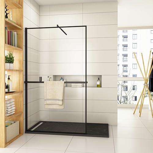Aica Sanitär 100 x200cm Walk-in Duschwand 8mm Nano Glas Dusche Schwarzem Rand Duschtrennwand Duschabtrennung Mit Duschregal