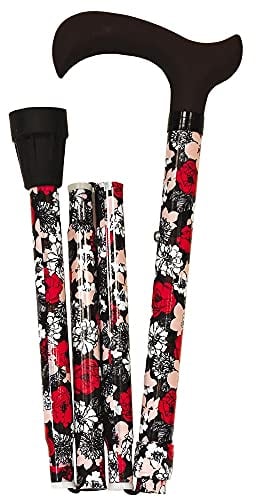 Queraltó Canne Derby Pliable, Extensible, Aluminium, Fleurs Rouges