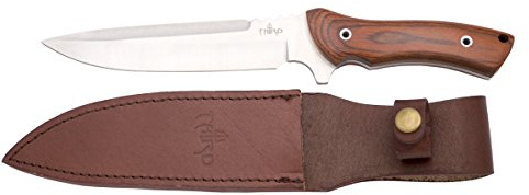 THIRD Jagdmesser H0257W mit 18 cm Klinge aus Stahl, Griff aus Pakkaholz, Lederetui.