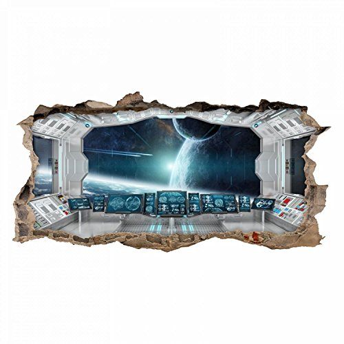 069 Wandtattoo Raumstation weiß - Loch in der Wand - Kinderzimmer Teenager Raumschiff Weltall Brücke - in 6 Größen - Galaktische Aufkleber coole Sticker Wanddeko Wandbild Junge Größe 1000 x 500 mm