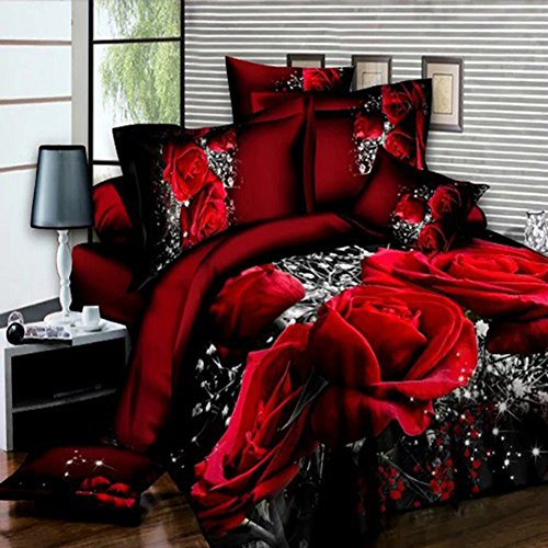 Zantec 4 STÜCKE Bett Set mit 3D Große Rote Rose Floral Bettwäsche sets Hochzeit Bettbezug Blatt Kissenbezüge