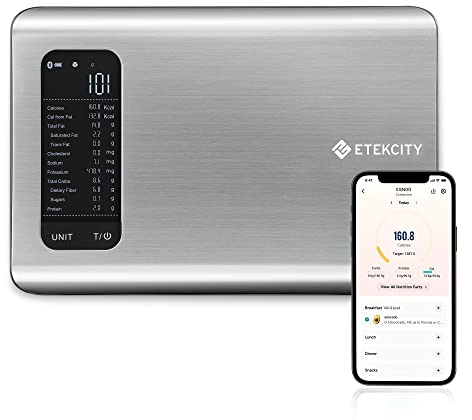Etekcity Smart Food Nutrition - Báscula de cocina digital para bajar de peso, hornear, cocinar, calculadora de calorías, macro, ceto, grande, acero inoxidable