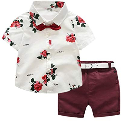 sunnymi 1-6 Jahre Kleinkind Baby Boy Gentleman Suit Rose Fliege T-Shirt Shorts Hosen Outfit Set