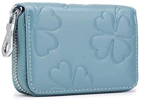 AprinCtempsD RFID Schutz Kreditkartenhülle Damen Echtes Leder Kreditkartenetui Mini mit Reißverschluss Geldbörse Kleine Portemonnaie (Blau)