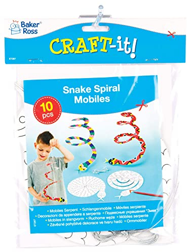 Baker Ross Spiralmobiles „Schlange“ mit goldener Schnur zum Aufhängen in 2 Motiven für Kinder zum Gestalten - (10 Stück), Weiß