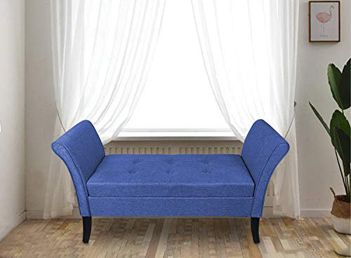 HomeHarmony® Wentworth Easy to Assemble Linen Look Window Seat Ottoman Storage Bed End Sofa Bench (Hale Blue)
