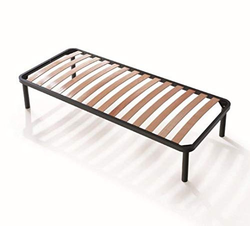 EVERGREENWEB - Sommier Simple 80x190 cm 24 Lattes en Bois avec Lattes réglables, Orthopédiques, Cadre en Fer Renforcé laqué époxy, 4 Pieds Amovibles Inclus, Mod. Premium