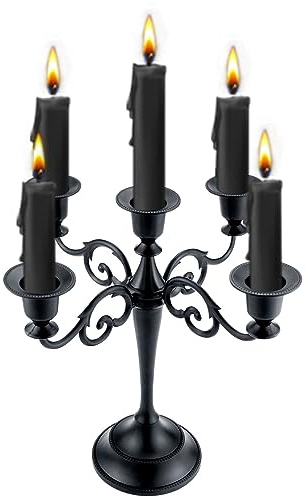 Viscacha Metal Candle Holder,5 Arms Pure Black Candle Holders for Pillar Candles(10.6 inch Tall Candlestick Holders, for 1/2-1 inch Taper Candles Diameter Each),Candelabra Decoration