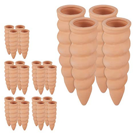 Relaxdays 24 x Tonkegel Bewässerung, Bewässerungshilfe für Pflanzen, für 1,5 L Flaschen, Gießhilfe, HxD 16,5 x 5 cm, terrakotta
