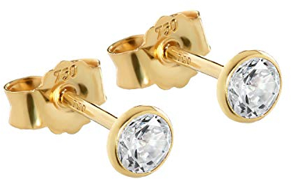NKlaus Paar 4mm Ohrstecker Gelbgold 750 Gold Ohrringe 18 Karat Kristall Zirkonia weiß kelch 2613