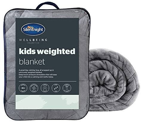 Silentnight Wellbeing Weighted Blanket - Anxiety & Stress Relief for Children Insomnia Therapy - Kids Sensory Calming Heavy Quilted Hug Blanket - 3kg, 100x150cm, Grey