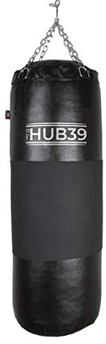 Boxsack aus Leder, 40 kg, langer Boxsack, 100 cm, gefüllter Boxsack, 40 kg (schwarzes Band)