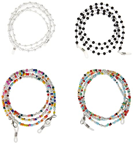 HC 4 Stück Brillenketten Perlen Lesebrille Perlenkette für Lesebrillen Lanyards mit Rutschfester Gummiring Gesichtsmasken Lanyard