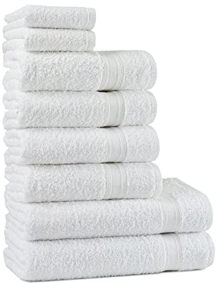 Tuiste Handtücher Set Weiß |%100 Baumwolle Handtuch Set 8 Teilig | 2X Badetücher Set, 4X Handtücher, 2X Gästetücher | Weich und Saugstark | Farbe : Weiß