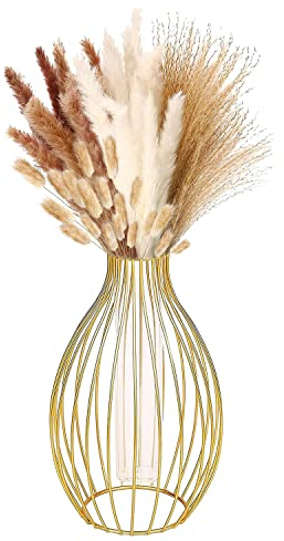 Vase à Fleurs Géométrique en Verre, Tube à Essai Avec Cadre en Métal Forme de Lanterne Pour Maison, Bureau, Décoration de Mariage (Or)