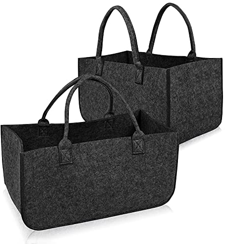 LZQ 2 Stück Groß Filztaschen Filztaschen Kaminholzkorb Filztasche Shopper Faltbar Filz kann als kaminholztasche, Einkaufstaschen, Büchertaschen (Dunkelgrau)